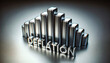 © Bartek - 3D graphic bar graph showing a declining trend, where the bars gradually decrease in height. The graph's surface is metallic, reflecting a somber environment. DEFLATION emphasizing economic downturn.