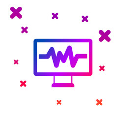 Sticker - Color Computer monitor with cardiogram icon isolated on white background. Monitoring icon. ECG monitor with heart beat hand drawn. Gradient random dynamic shapes. Vector