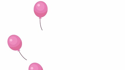 Poster - Flying upward pink balloons on left side 2D objects animation. Festive event congratulations flat cartoon 4K video, transparent alpha channel. Party supplies animated elements on white background