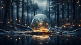 Fototapeta Uliczki - Empty snow globe, glass sphere 3d rendering. Christmas snow globe. Generative AI