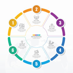 Basic circle infographic with 6 steps, process or options.