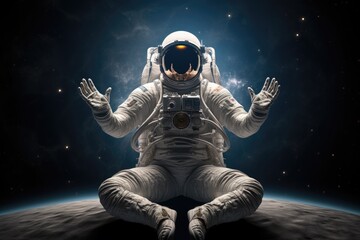 Wall Mural - Astronaut practicing yoga poses in interstellar void