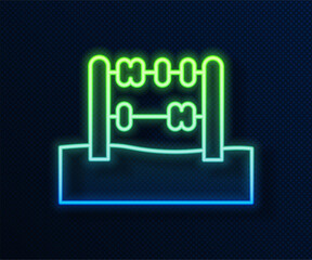 Poster - Glowing neon line Abacus icon isolated on blue background. Traditional counting frame. Education sign. Mathematics school. Vector
