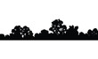 Forest silhouette, natural wild landscape. Editable vector foreground of woodlands. Tees black silhouettes, detailed illustration