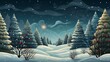 Christmas wood at night with blue sky and stars, background flat vector illustration. Christmas wood landscape. Horizontal banking poster background for advertisement. Photo AI Generated
