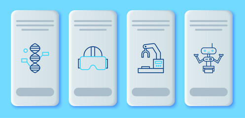 Poster - set line virtual reality glasses, robotic robot arm hand factory, dna symbol and icon. vector