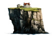 cliff with house surrounded by grass , isolated on transparent background, png file