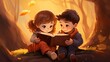 Illustration of a boy and a girl reading a nice book together.