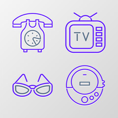 Poster - Set line Music CD player, Glasses, Retro tv and Telephone handset icon. Vector