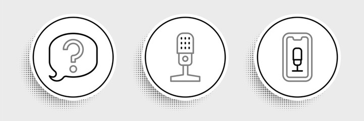 Poster - set line mobile recording, speech bubble chat and microphone icon. vector