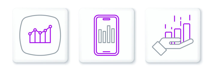 Sticker - Set line Financial growth, and Mobile with graph icon. Vector