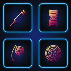 Sticker - Set line Virus, Blood test and virus, Syringe and DNA symbol. Gradient color icons. Vector