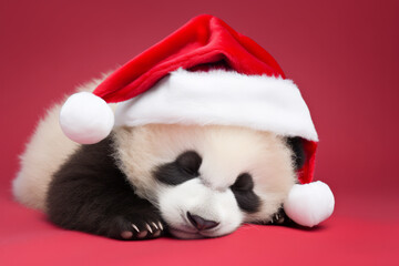 Poster - Cute little festive panda wearing a Father Christmas santa hat