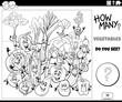 counting cartoon vegetables characters educational activity coloring page