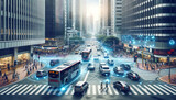 Fototapeta  - Seamless Urban Intersection with Quantum-Powered Traffic
