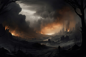 Wall Mural - fire in the mountains - generative ai