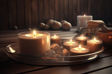 Wall Mural - spa still life with candles - generative ai