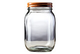Fototapeta  - clear tall glass jar with silver lid, transparent, sparkly and brilliant, for food, liquids, sauces, grain, isolated PNG Background. Generative Ai.