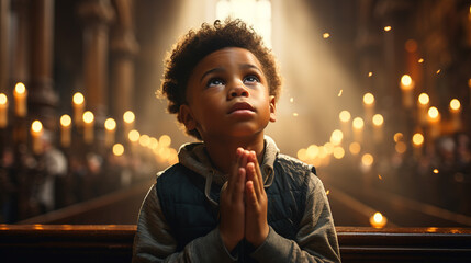 Wall Mural - Boy praying at the church.