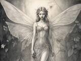 Fototapeta Kosmos - Fairy graphic idea, Mystical magical dancing forest fairy, Fairytale illustration