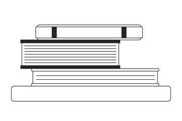 Poster - stacked books textbooks black and white 2d line cartoon object. notebooks. unfinished homework isola