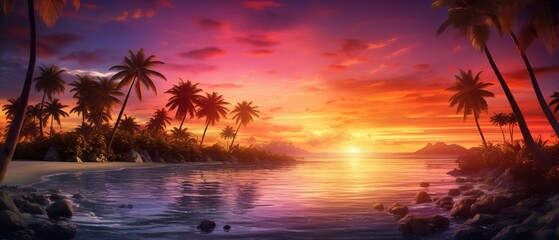 Wall Mural - Serenity at Sunset: Majestic Coconut Trees in the Oasis