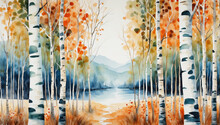 Birch Trees, Watercolor 