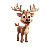 Fototapeta Psy - Cartoon Christmas cute reindeer 3D isolated on white