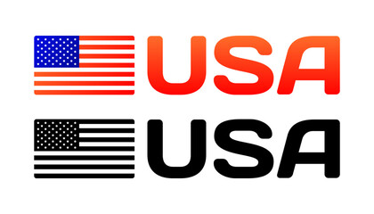 Wall Mural - USA icons. Different styles, color, USA flag icon, American flag. Vector icons