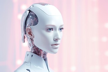 Poster - Silver-white humanoid female robot.