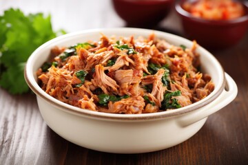 Wall Mural - bowl of pulled pork garnished with parsley