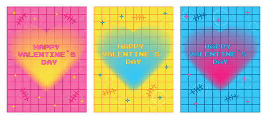 Poster - Set of Valentine's Day greeting posters or cards in 2000s style. Trendy minimalist aesthetic. Vector illustration
