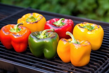 Canvas Print - six bell peppers on a char-grill