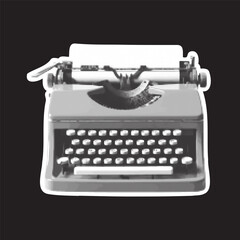 Poster - Halftone collage old typewriter on a black background. Vintage typewriter in trendy dotted pop art style.