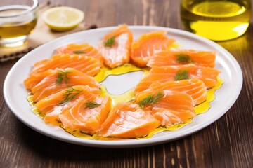 Sticker - cold smoked salmon with olive oil drizzle