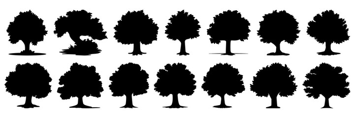 Tree silhouettes set, large pack of vector silhouette design, isolated white background