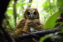 A Close-up Of A Northern Spotted Owl In A Dense Forest