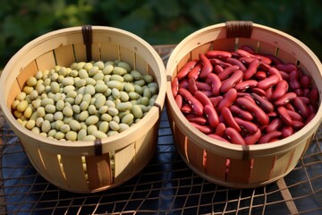 beans in two baskets of similar weight