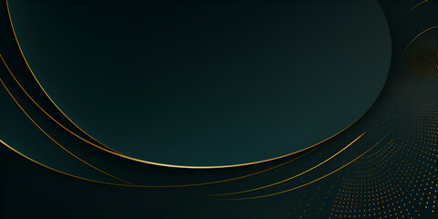 Dark green abstract background with gradient smooth golden waves