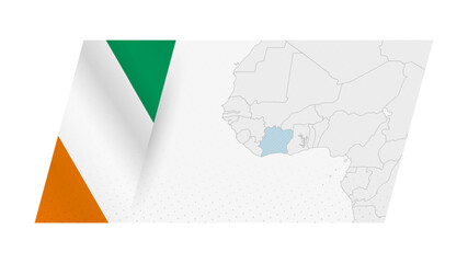 Sticker - Ivory Coast map in modern style with flag of Ivory Coast on left side.