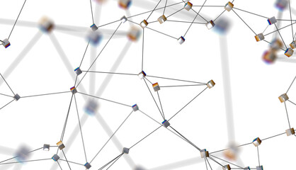 Fototapete - Big data visualization. Network connection structure with chaotic distribution of points and lines. 3D rendering.