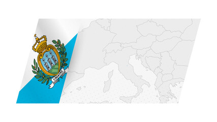 Sticker - San Marino map in modern style with flag of San Marino on left side.