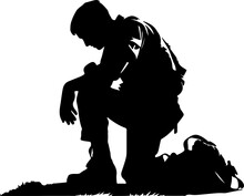 Sad Soldier Silhouette Vector, Military Concept. AI Generated Illustration