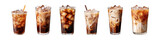 collection of a glass of iced coffee isolated on a transparent background