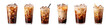 collection of a glass of iced coffee isolated on a transparent background
