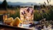 Glass of infused water of lemonade lavender. Generative AI.