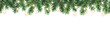 canvas print picture - Seamless decorative christmas border with coniferous branches and garlands of christmas lights on transparent background