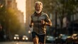 © sirisakboakaew - Man goes for a run. Old man lives a healthy life for longevity on the city street in the morning.