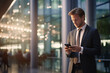 © Golden House Images - Businessman using smart phone at the Airport