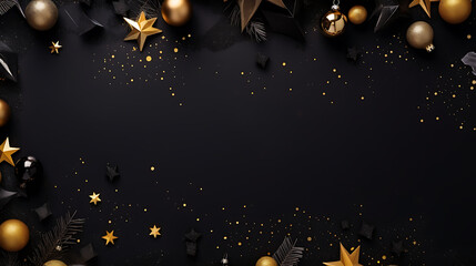 Poster - black christmas background with gold stars